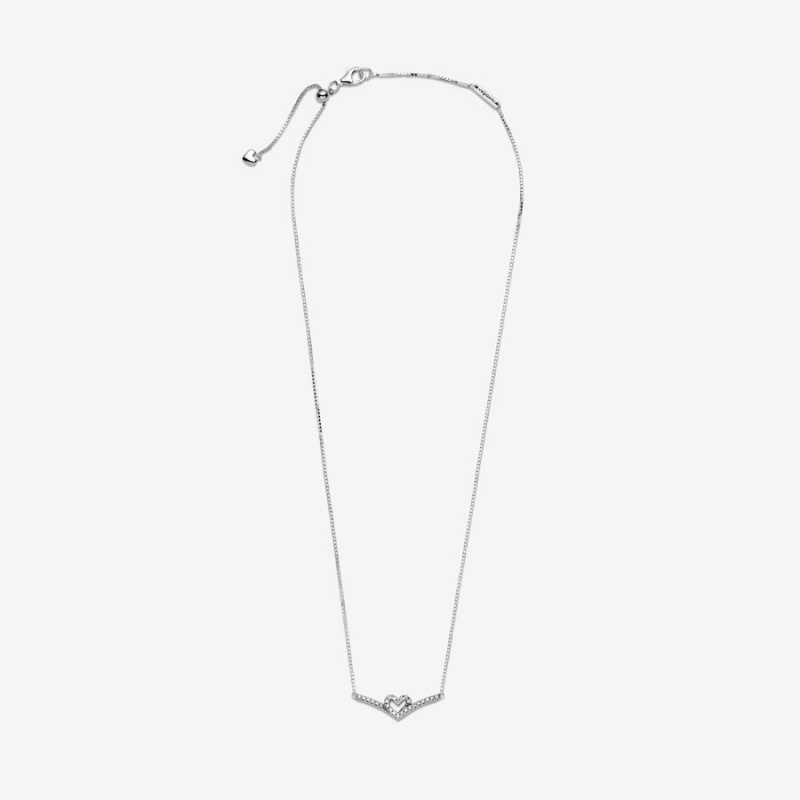 Pandora Sparkling Wishbone Heart Collier Pendant Necklaces Sterling Silver | 310-KCGAJU