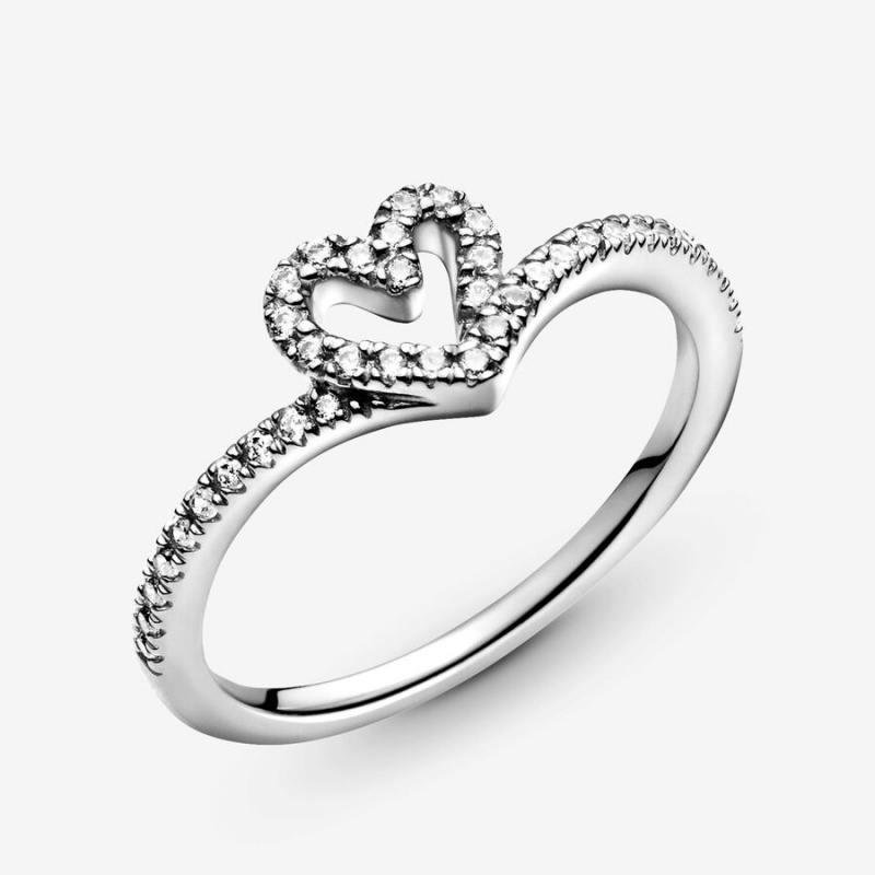 Pandora Sparkling Wishbone Heart & Promise Rings Sterling Silver | 758-RKXALU