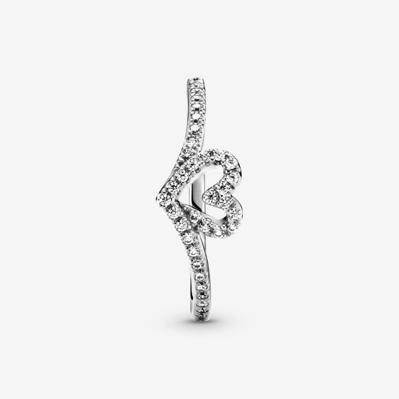 Pandora Sparkling Wishbone Heart & Promise Rings Sterling Silver | 758-RKXALU