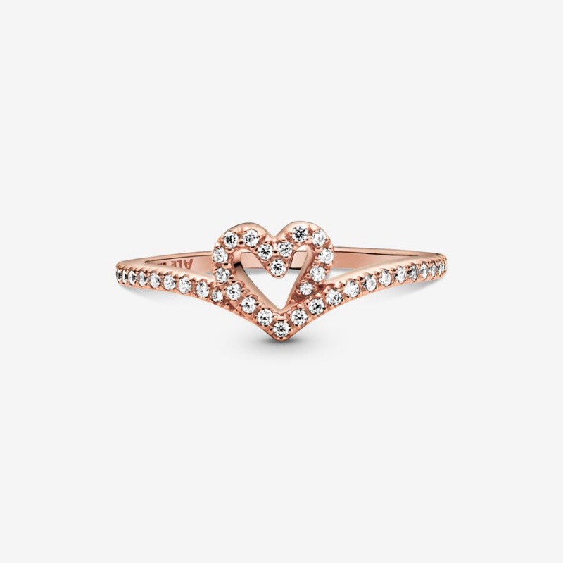 Pandora Sparkling Wishbone Heart & Promise Rings Rose Gold Plated | 615-HNAYQG