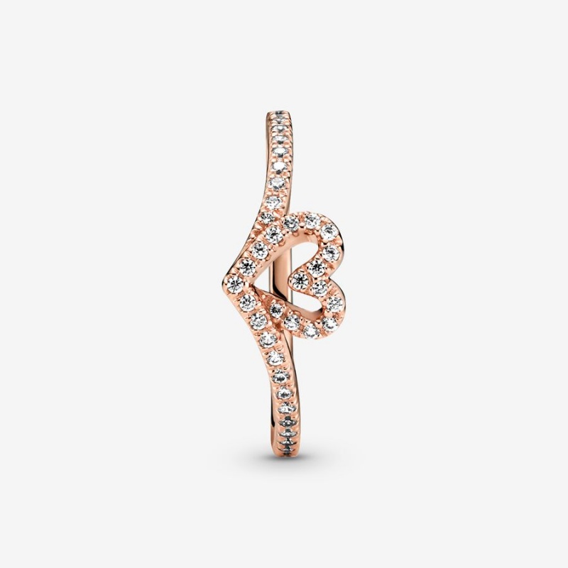 Pandora Sparkling Wishbone Heart & Promise Rings Rose Gold Plated | 615-HNAYQG