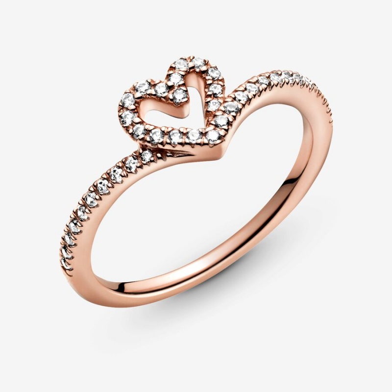 Pandora Sparkling Wishbone Heart & Promise Rings Rose Gold Plated | 615-HNAYQG