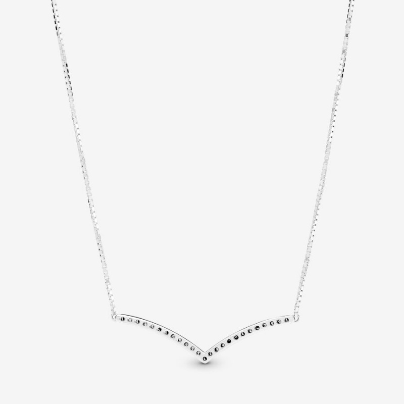 Pandora Sparkling Wishbone Pendant Necklaces Sterling Silver | 950-WBZFVS