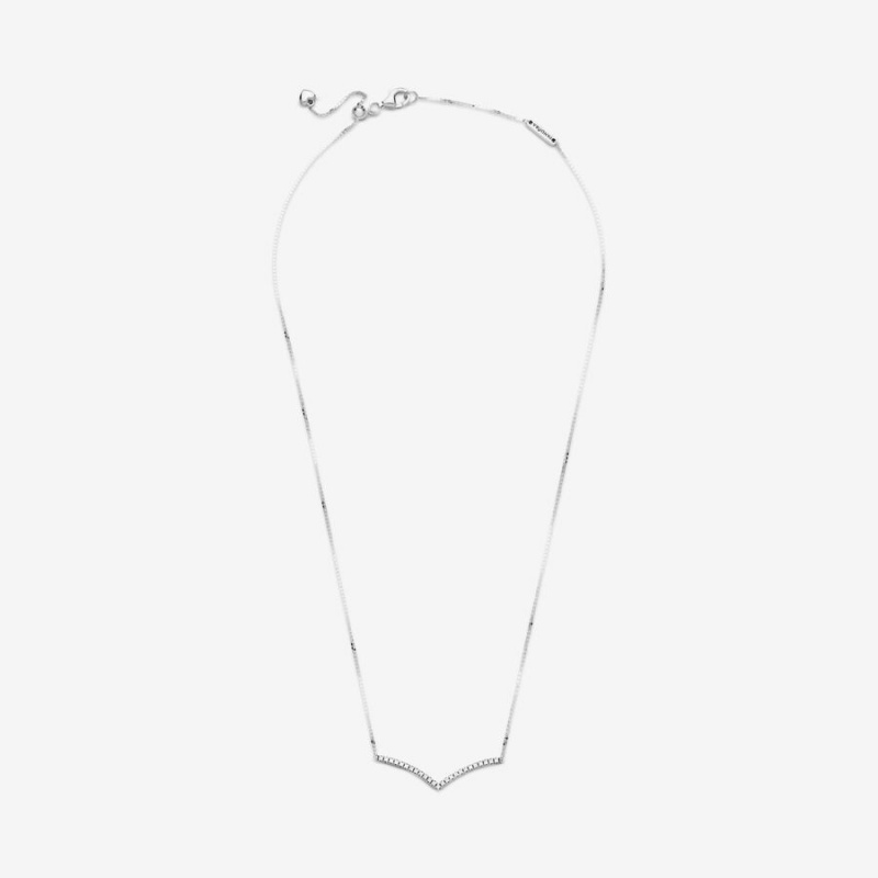 Pandora Sparkling Wishbone Pendant Necklaces Sterling Silver | 950-WBZFVS