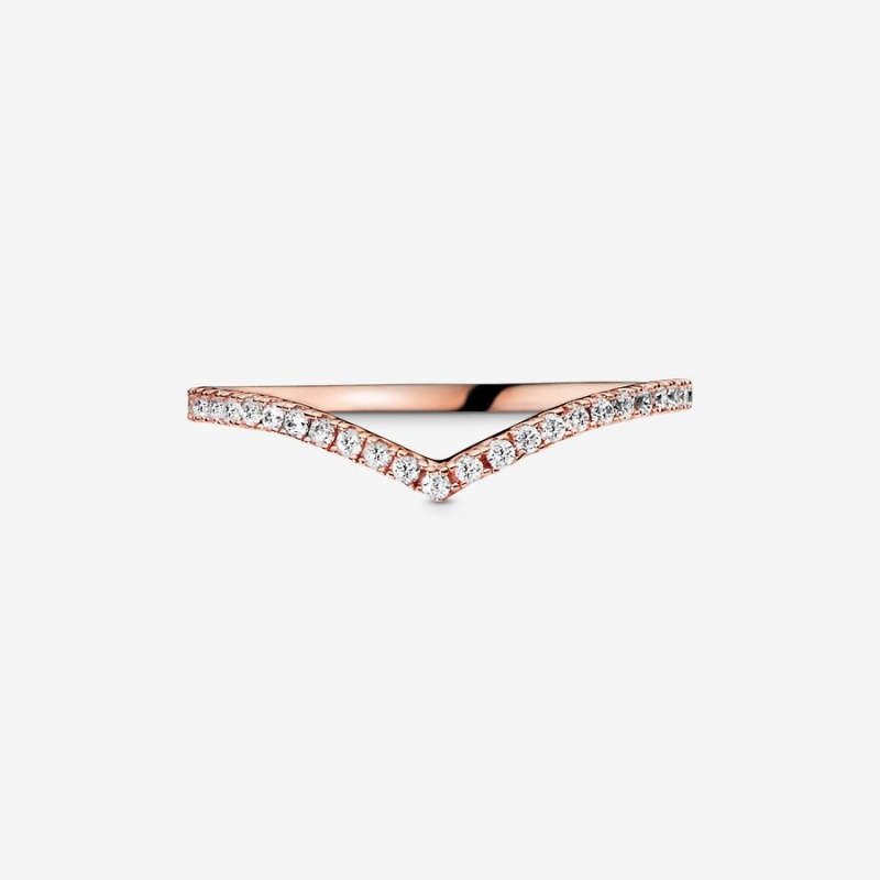 Pandora Sparkling Wishbone Stackable Rings Rose Gold Plated | 476-AFYLVG