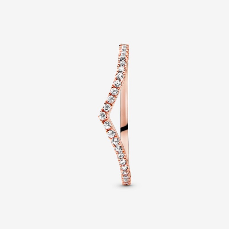 Pandora Sparkling Wishbone Stackable Rings Rose Gold Plated | 476-AFYLVG