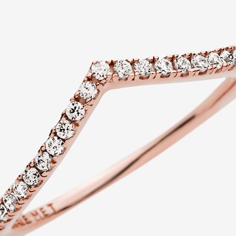 Pandora Sparkling Wishbone Stackable Rings Rose Gold Plated | 476-AFYLVG