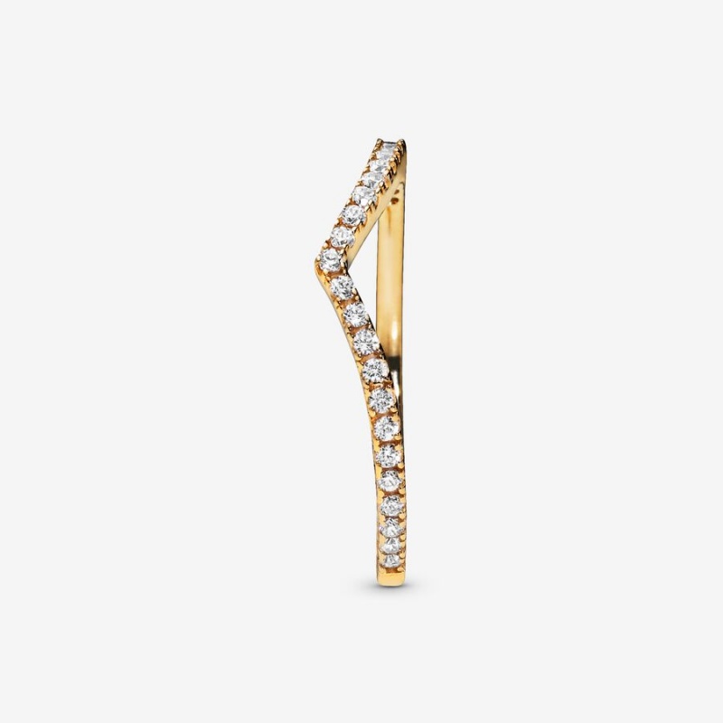 Pandora Sparkling Wishbone Stackable Rings Gold Plated | 653-DCQFXH