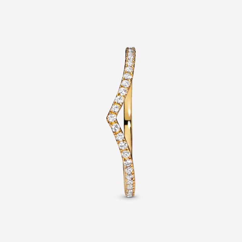 Pandora Sparkling Wishbone Stackable Rings Gold Plated | 653-DCQFXH