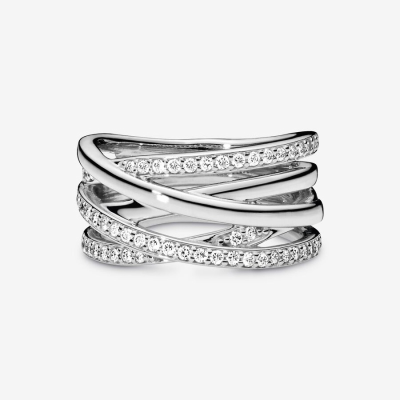 Pandora Sparkling & Polished Lines Band Rings Sterling Silver | 560-VSYTKN