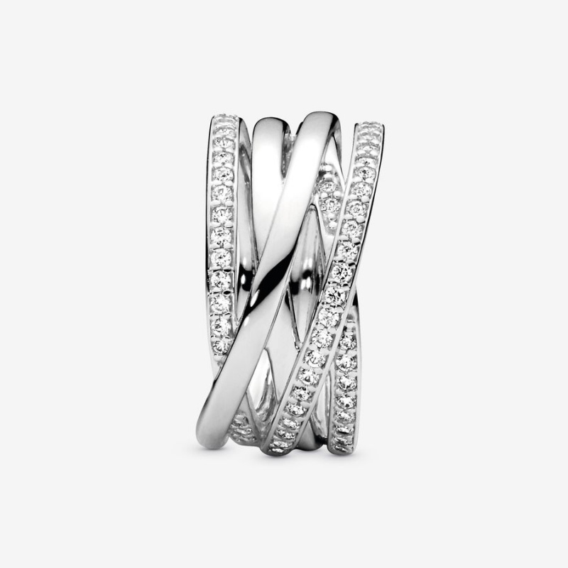 Pandora Sparkling & Polished Lines Band Rings Sterling Silver | 560-VSYTKN