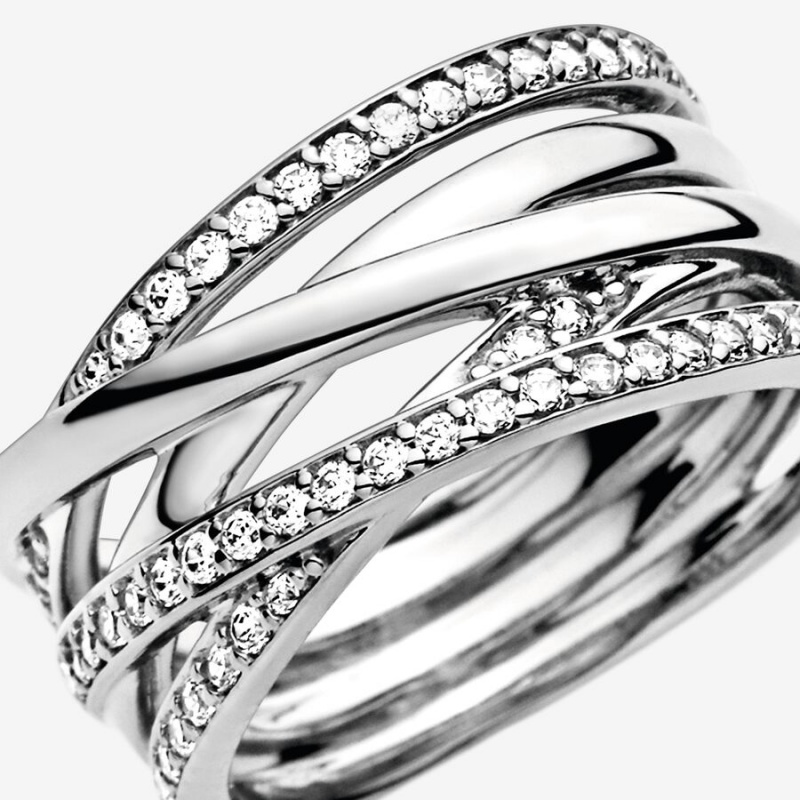 Pandora Sparkling & Polished Lines Band Rings Sterling Silver | 560-VSYTKN