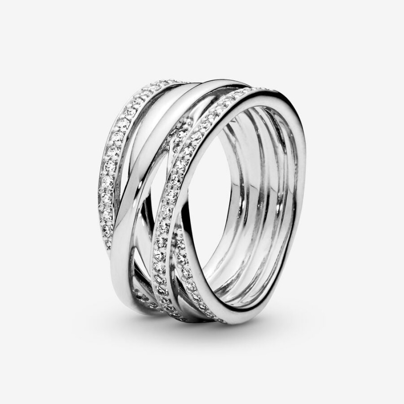 Pandora Sparkling & Polished Lines Band Rings Sterling Silver | 560-VSYTKN