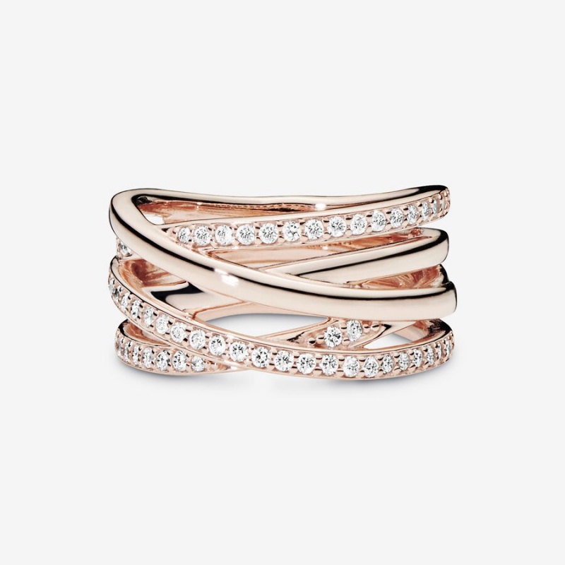 Pandora Sparkling & Polished Lines Band Rings Rose Gold Plated | 291-VBGOJY