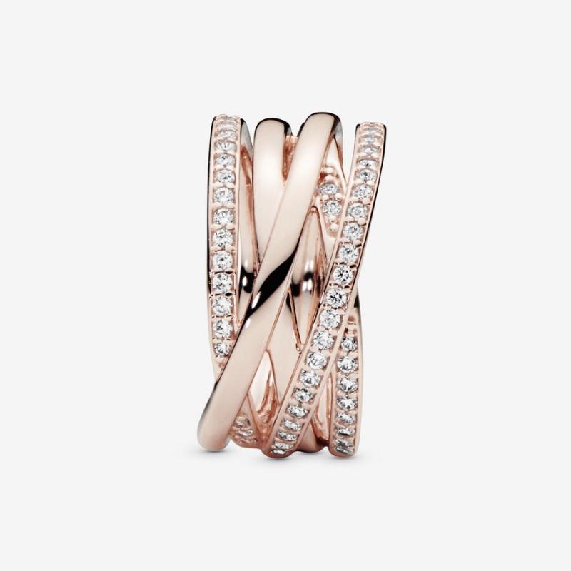 Pandora Sparkling & Polished Lines Band Rings Rose Gold Plated | 291-VBGOJY