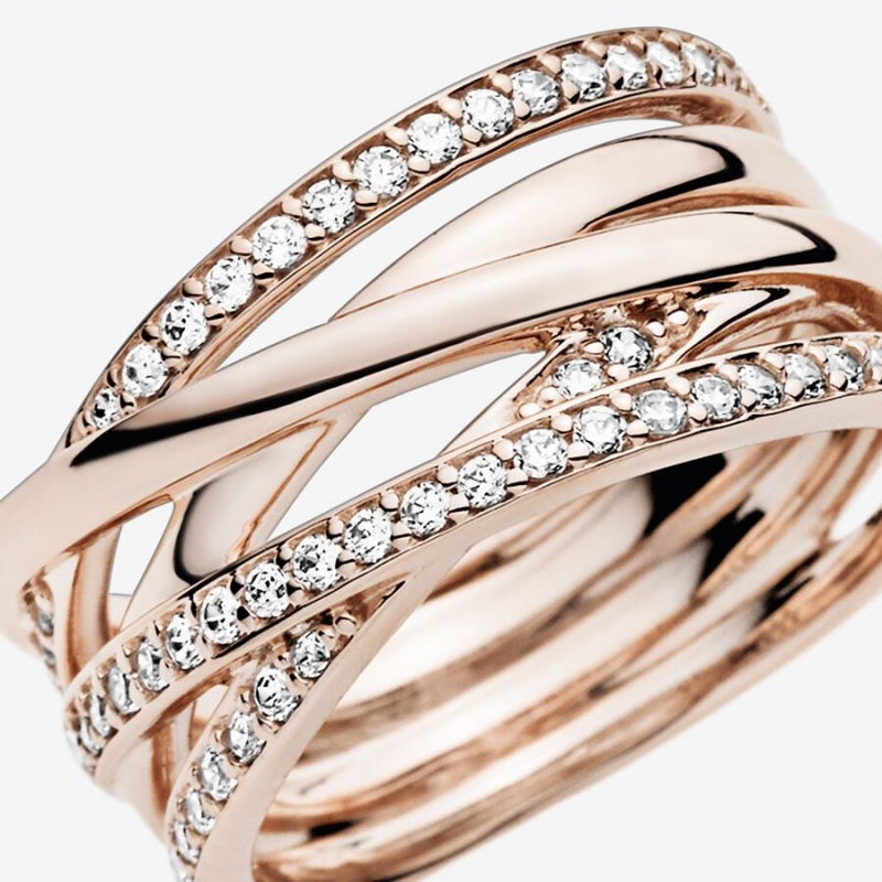 Pandora Sparkling & Polished Lines Band Rings Rose Gold Plated | 291-VBGOJY