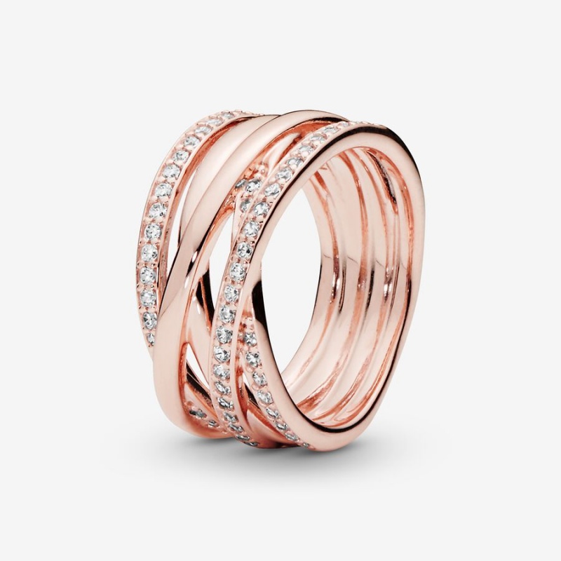 Pandora Sparkling & Polished Lines Band Rings Rose Gold Plated | 291-VBGOJY