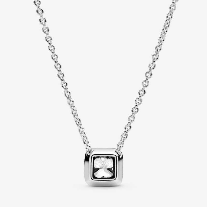 Pandora Square Sparkle Halo Chain Necklaces Sterling Silver | 971-XIVHET