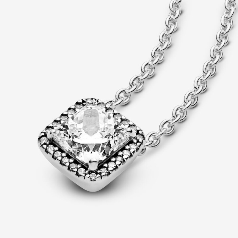 Pandora Square Sparkle Halo Chain Necklaces Sterling Silver | 971-XIVHET