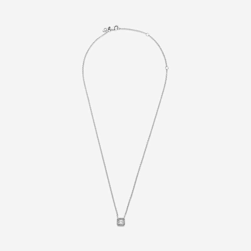 Pandora Square Sparkle Halo Chain Necklaces Sterling Silver | 971-XIVHET