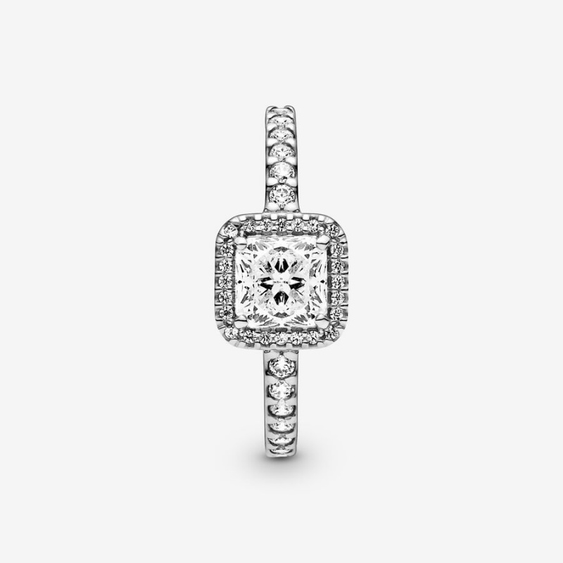 Pandora Square Sparkle Halo Halo & Solitaire Rings Sterling Silver | 839-PYZCIU