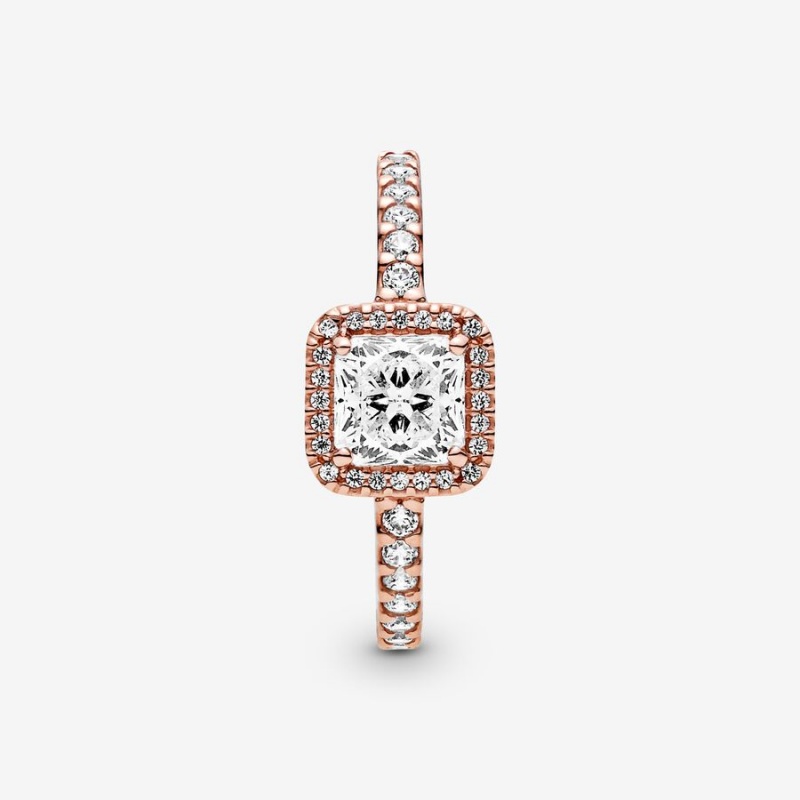 Pandora Square Sparkle Halo Halo & Solitaire Rings Rose Gold Plated | 312-WBSGCQ