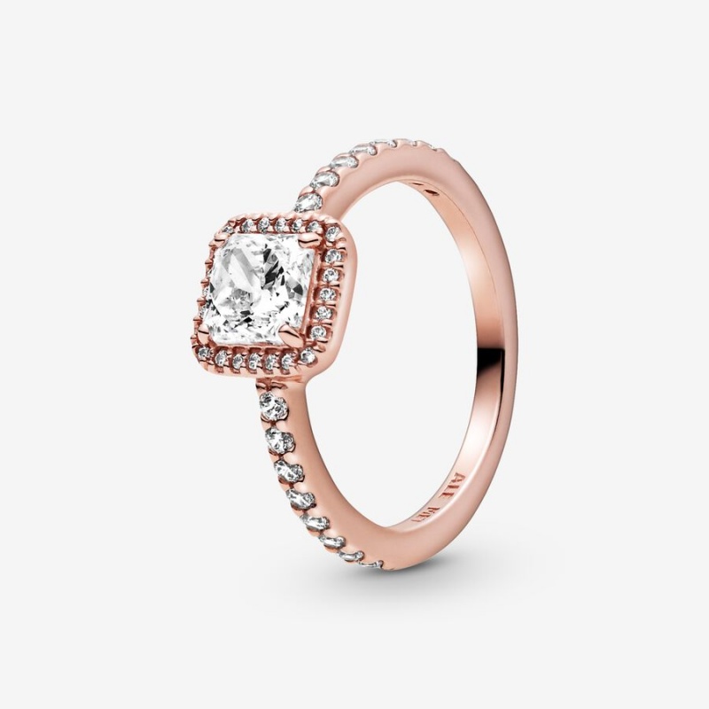 Pandora Square Sparkle Halo Halo & Solitaire Rings Rose Gold Plated | 312-WBSGCQ