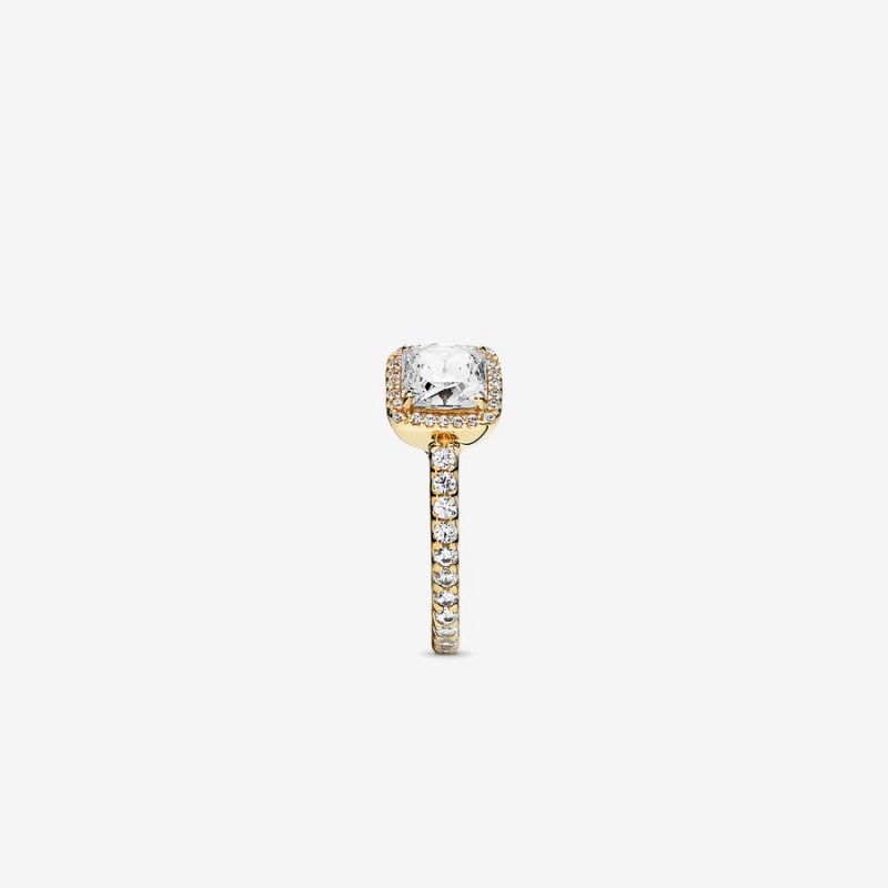 Pandora Square Sparkle Halo Halo & Solitaire Rings Gold | 185-XTCEQV