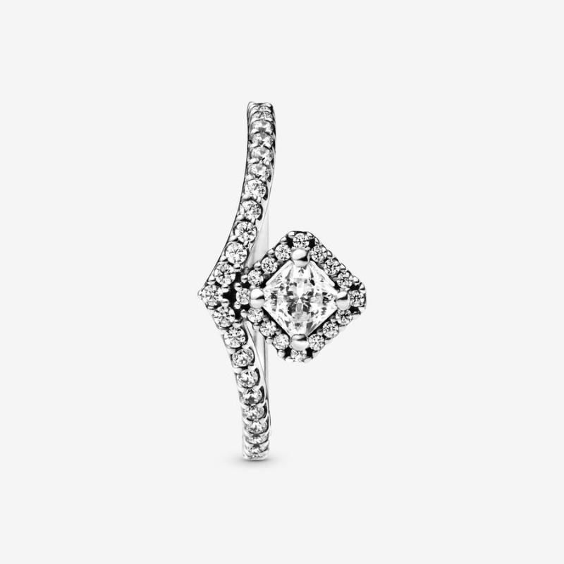 Pandora Square Sparkle Wishbone Statement Rings Sterling Silver | 984-AXYRVU