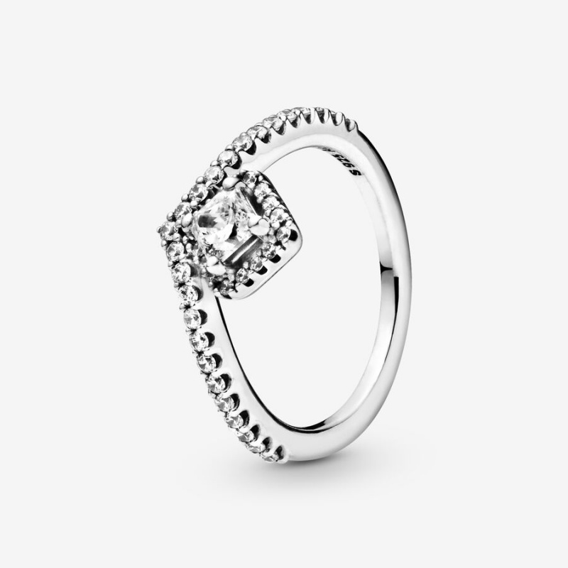 Pandora Square Sparkle Wishbone Statement Rings Sterling Silver | 984-AXYRVU