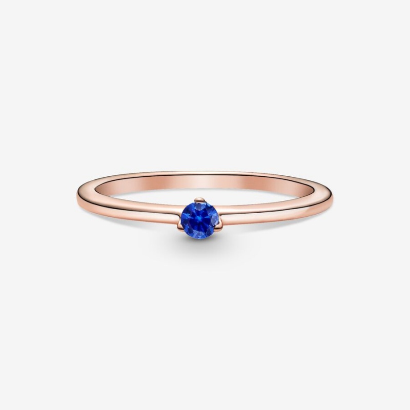 Pandora Stellar Blue Solitaire Halo & Solitaire Rings Rose Gold Plated | 572-ICWXNQ