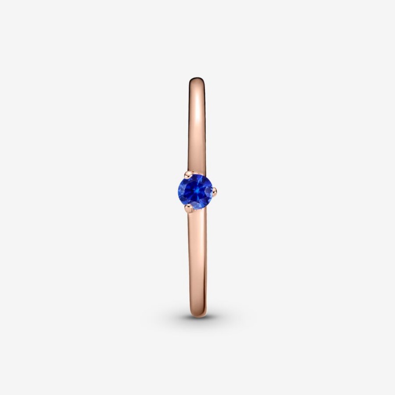 Pandora Stellar Blue Solitaire Halo & Solitaire Rings Rose Gold Plated | 572-ICWXNQ