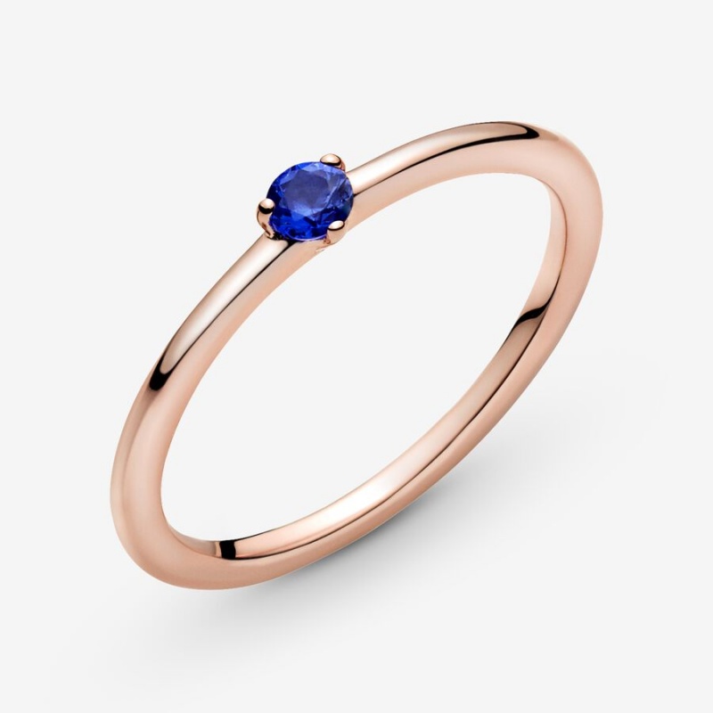 Pandora Stellar Blue Solitaire Halo & Solitaire Rings Rose Gold Plated | 572-ICWXNQ