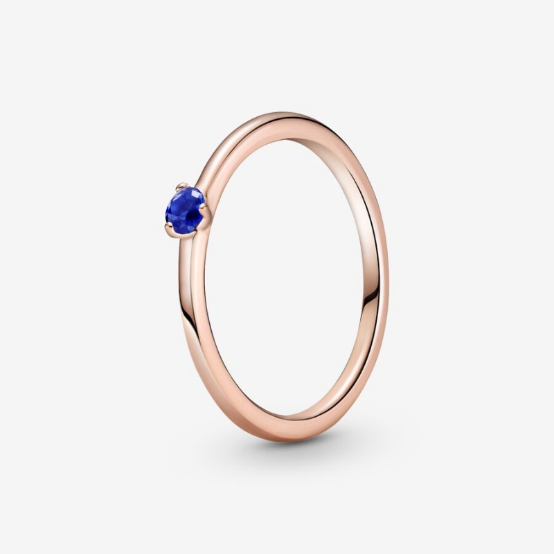 Pandora Stellar Blue Solitaire Halo & Solitaire Rings Rose Gold Plated | 572-ICWXNQ