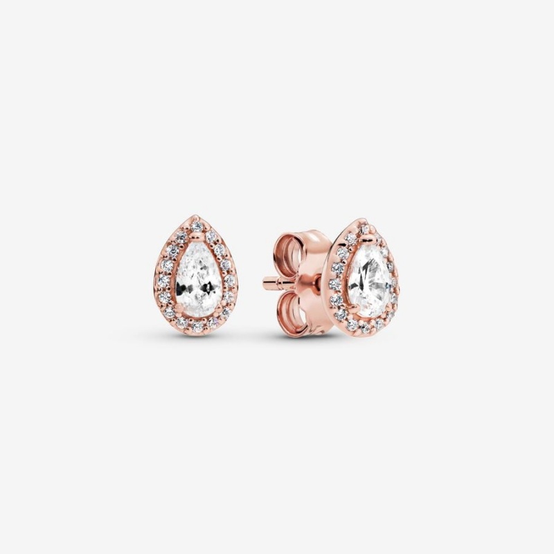 Pandora Teardrop Halo Stud Earrings Rose Gold Plated | 712-IOEXCU