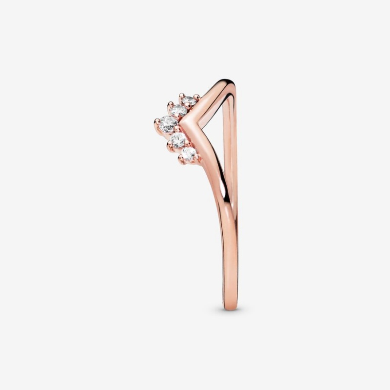 Pandora Tiara Wishbone Heart & Promise Rings Rose Gold Plated | 741-RUMCNK