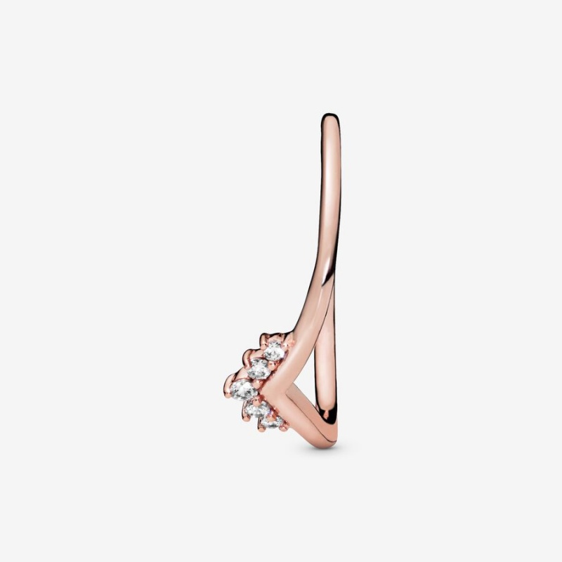 Pandora Tiara Wishbone Heart & Promise Rings Rose Gold Plated | 741-RUMCNK