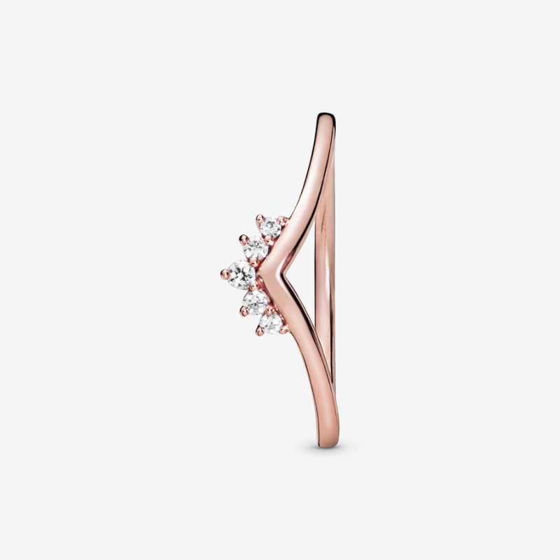 Pandora Tiara Wishbone Heart & Promise Rings Rose Gold Plated | 741-RUMCNK