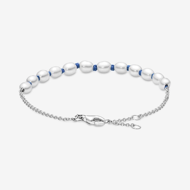 Pandora Treated Freshwater Cultured Pearl Blue Cord Non-charm Bracelets Sterling Silver | 302-CJUYWM