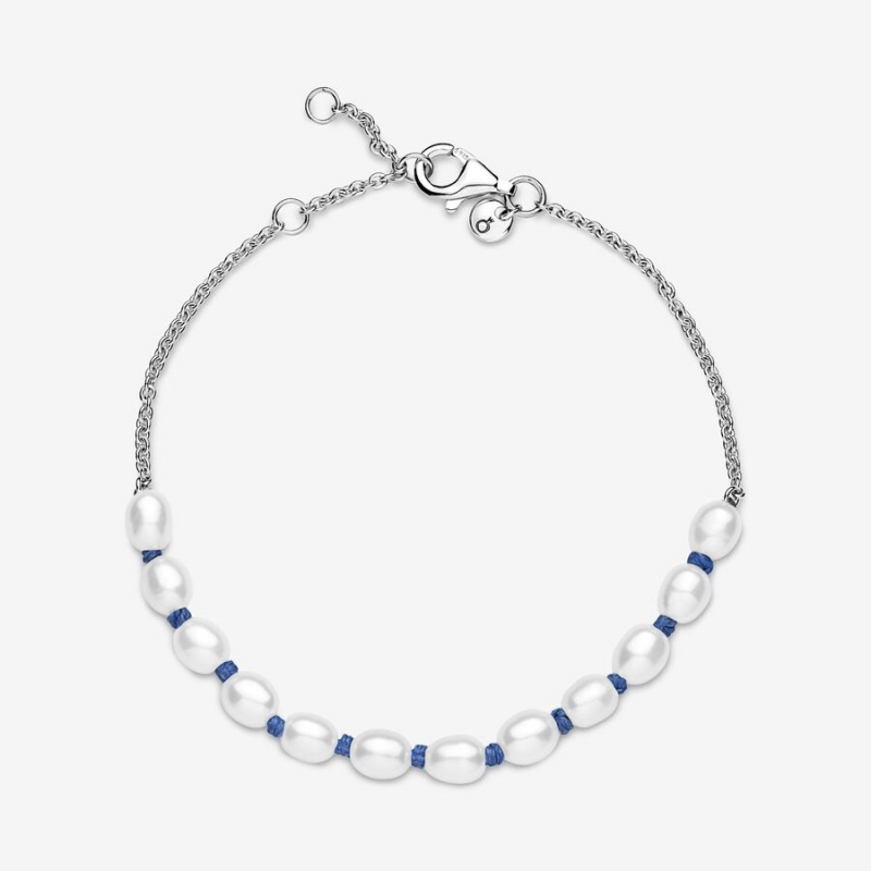 Pandora Treated Freshwater Cultured Pearl Blue Cord Non-charm Bracelets Sterling Silver | 302-CJUYWM