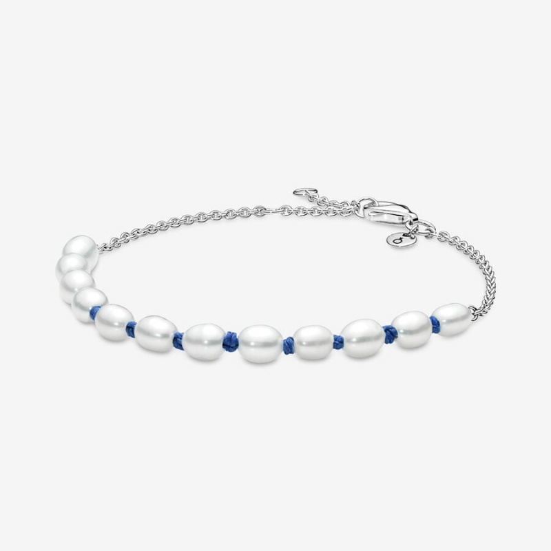 Pandora Treated Freshwater Cultured Pearl Blue Cord Non-charm Bracelets Sterling Silver | 302-CJUYWM