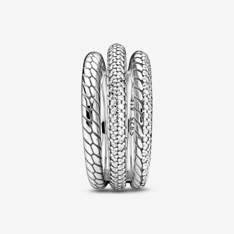 Pandora Triple Band Pavé Snake Chain Pattern Statement Rings Sterling Silver | 210-GOPSHC