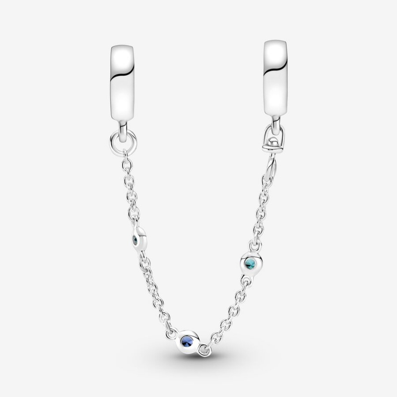 Pandora Triple Blue Stone Safety Safety Chains Sterling Silver | 802-WYTBZL