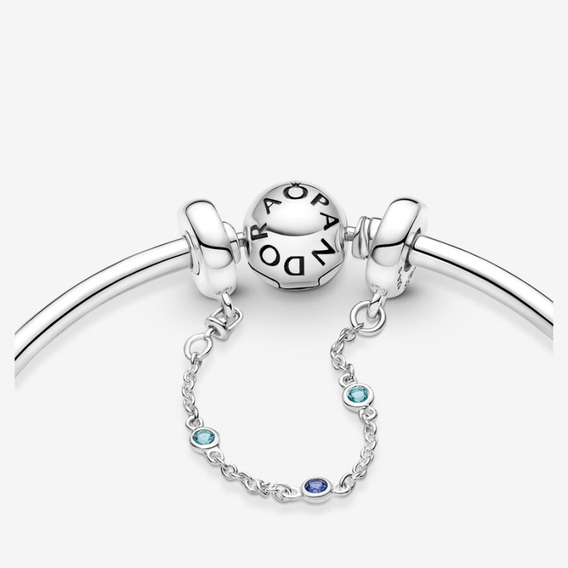 Pandora Triple Blue Stone Safety Safety Chains Sterling Silver | 802-WYTBZL