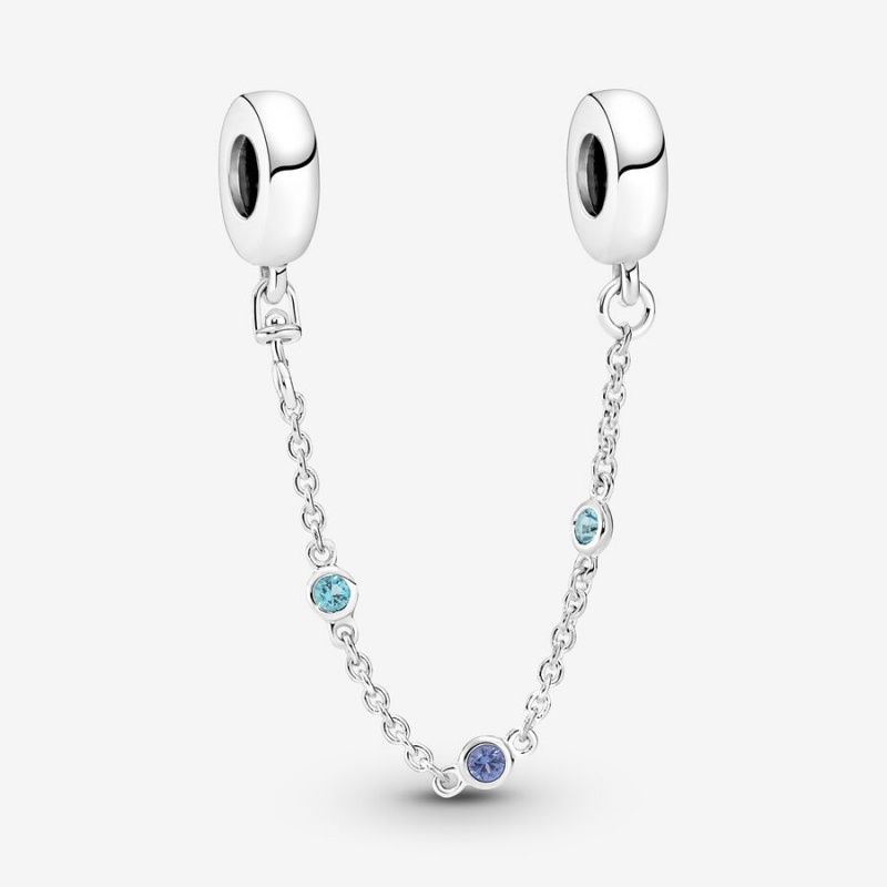 Pandora Triple Blue Stone Safety Safety Chains Sterling Silver | 802-WYTBZL