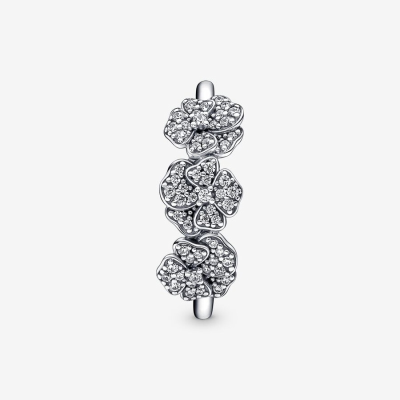 Pandora Triple Pansy Flower Statement Rings Sterling Silver | 805-GYFUKX