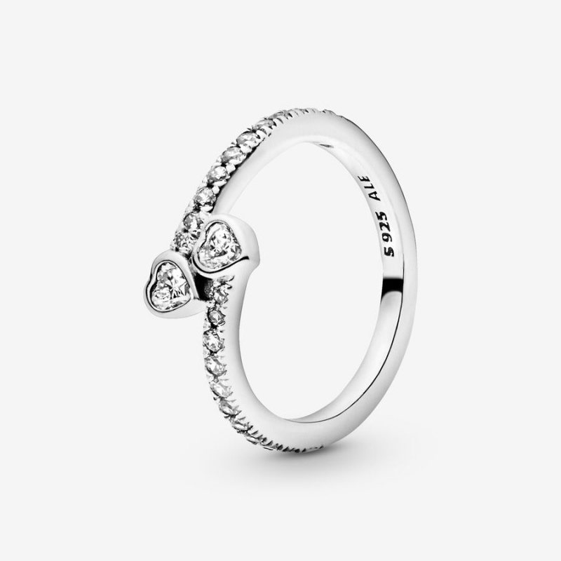 Pandora Two Sparklings Heart & Promise Rings Sterling Silver | 859-BRUOZH