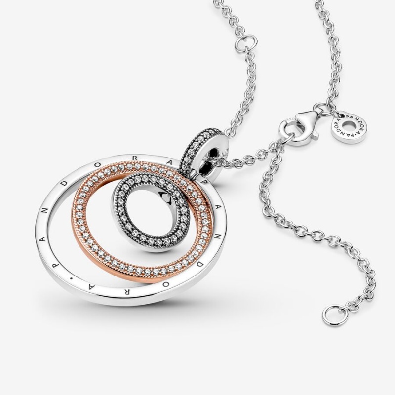 Pandora Two-tone Circles Pendant Necklaces Two-tone | 035-YWFTMV