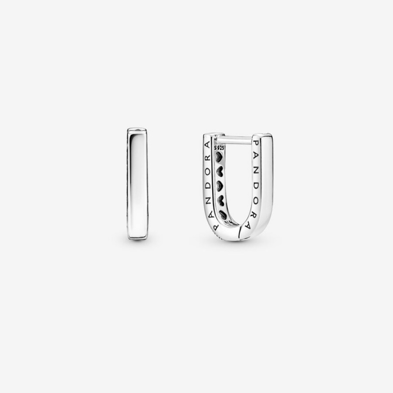 Pandora U-shaped Hoop Earrings Sterling Silver | 785-SWGUBD